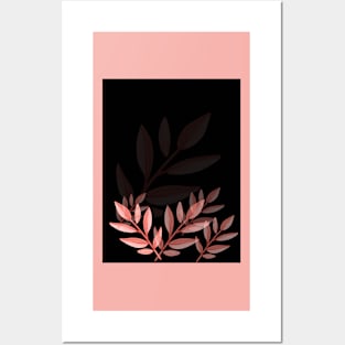 Pink Leaves on Black Posters and Art